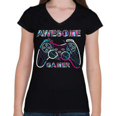 PRINTFASHION awesome  gamer - Női V-nyakú póló - Fekete