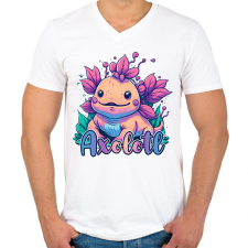 PRINTFASHION Axolotl - Férfi V-nyakú póló - Fehér férfi póló