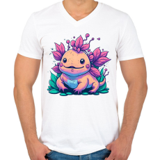 PRINTFASHION Axolotl - Férfi V-nyakú póló - Fehér