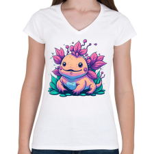 PRINTFASHION Axolotl - Női V-nyakú póló - Fehér női póló