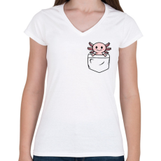 PRINTFASHION Axolotl zsebben - Női V-nyakú póló - Fehér