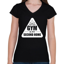 PRINTFASHION Az edzőterem a második otthonom - Női V-nyakú póló - Fekete női póló