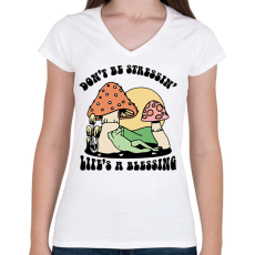 PRINTFASHION Az élet áldás - Női V-nyakú póló - Fehér