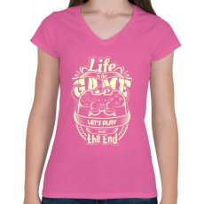 PRINTFASHION Az élet egy játék - Női V-nyakú póló - Rózsaszín