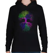 PRINTFASHION Az élet fája - Női kapucnis pulóver - Fekete női pulóver, kardigán