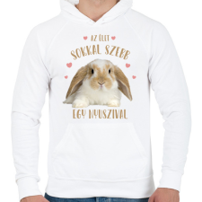 PRINTFASHION Az élet sokkal szebb egy nyuszival - Férfi kapucnis pulóver - Fehér férfi pulóver, kardigán