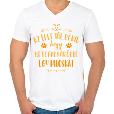PRINTFASHION Az élet túl rövid - Macska - Férfi V-nyakú póló - Fehér