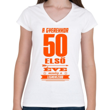 PRINTFASHION Az első 50 év! - Női V-nyakú póló - Fehér női póló