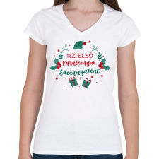 PRINTFASHION Az első Karácsonyom - Anya - Női V-nyakú póló - Fehér női póló