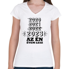 PRINTFASHION Az én évem lesz - Női V-nyakú póló - Fehér női póló