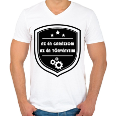 PRINTFASHION Az én garázsom, az én törvényeim - Férfi V-nyakú póló - Fehér