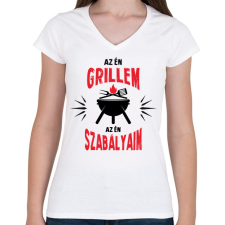 PRINTFASHION Az én grillem - Női V-nyakú póló - Fehér női póló