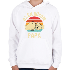 PRINTFASHION Az én hősöm papa - Gyerek kapucnis pulóver - Fehér gyerek pulóver, kardigán