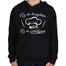 PRINTFASHION Az én konyhám, az én szabályaim - Gyerek kapucnis pulóver - Fekete