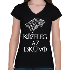 PRINTFASHION Az esküvő közeleg - Női V-nyakú póló - Fekete