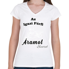 PRINTFASHION Az igazi férfi áramot szerel - Női V-nyakú póló - Fehér