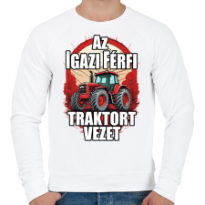 PRINTFASHION Az igazi férfi traktort vezet - Férfi pulóver - Fehér férfi pulóver, kardigán