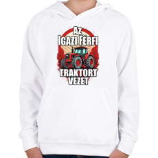 PRINTFASHION Az igazi férfi traktort vezet - Gyerek kapucnis pulóver - Fehér
