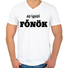 PRINTFASHION az igazi főnök - Férfi V-nyakú póló - Fehér férfi póló
