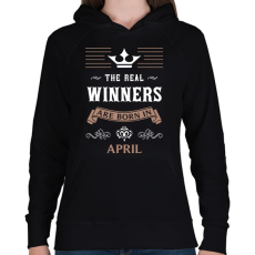 PRINTFASHION Az igazi győztesek áprilisban születtek - Női kapucnis pulóver - Fekete