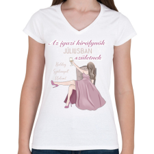 PRINTFASHION Az igazi királynők júliusban születnek - Női V-nyakú póló - Fehér női póló