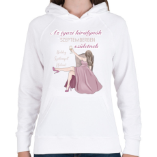 PRINTFASHION Az igazi királynők szeptemberben születnek - Női kapucnis pulóver - Fehér