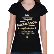 PRINTFASHION Az igazi Mazdások - Hónappal - Női V-nyakú póló - Fekete női póló