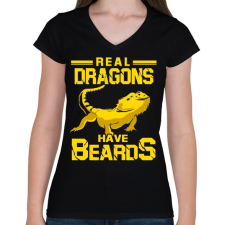 PRINTFASHION Az igazi sárkányoknak van szakálla - Női V-nyakú póló - Fekete női póló