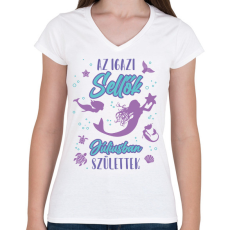 PRINTFASHION Az igazi sellő - Hónappal - Női V-nyakú póló - Fehér