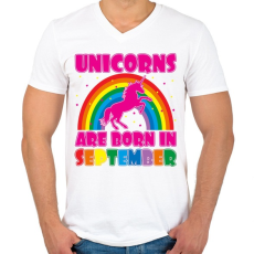 PRINTFASHION Az unikornisok szeptemberbe születtek - Férfi V-nyakú póló - Fehér