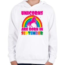 PRINTFASHION Az unikornisok szeptemberbe születtek - Gyerek kapucnis pulóver - Fehér gyerek pulóver, kardigán