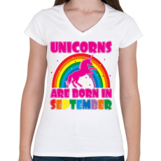 PRINTFASHION Az unikornisok szeptemberbe születtek - Női V-nyakú póló - Fehér