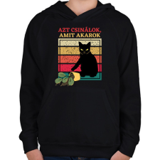 PRINTFASHION Azt csinálok, amit akarok - Vicces macskás minta - Gyerek kapucnis pulóver - Fekete gyerek pulóver, kardigán