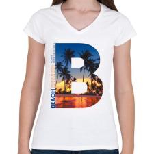 PRINTFASHION B BEACH - Női V-nyakú póló - Fehér női póló