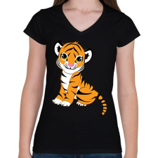 PRINTFASHION Baby Tiger - Női V-nyakú póló - Fekete női póló
