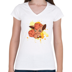 PRINTFASHION Baby Vulpix - Női V-nyakú póló - Fehér