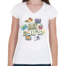 PRINTFASHION Back to the 90's - Női V-nyakú póló - Fehér női póló