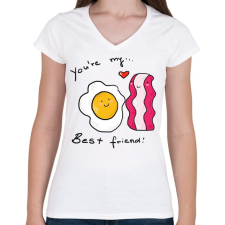 PRINTFASHION Bacon és tojás - Női V-nyakú póló - Fehér női póló