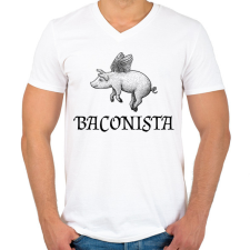 PRINTFASHION Baconista - Férfi V-nyakú póló - Fehér férfi póló