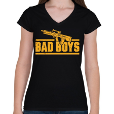 PRINTFASHION Bad boys gun - Női V-nyakú póló - Fekete női póló