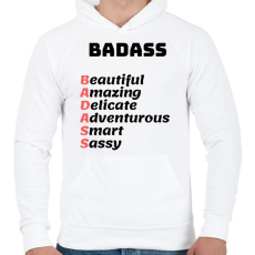 PRINTFASHION BADASS - Beautiful Amazing Delicate Adventurous Smart Sassy - Férfi kapucnis pulóver - Fehér