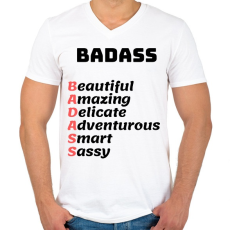 PRINTFASHION BADASS - Beautiful Amazing Delicate Adventurous Smart Sassy - Férfi V-nyakú póló - Fehér