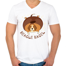 PRINTFASHION Bagel beagle - Férfi V-nyakú póló - Fehér férfi póló