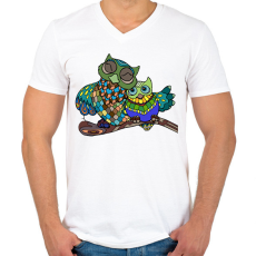 PRINTFASHION Baglyok - Férfi V-nyakú póló - Fehér