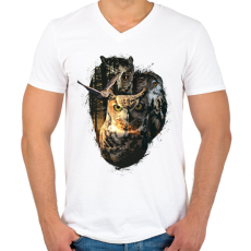 PRINTFASHION Baglyok - Férfi V-nyakú póló - Fehér