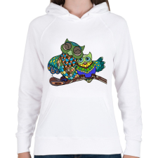 PRINTFASHION Baglyok - Női kapucnis pulóver - Fehér női pulóver, kardigán