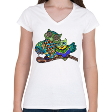 PRINTFASHION Baglyok - Női V-nyakú póló - Fehér