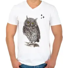 PRINTFASHION bagoly - Férfi V-nyakú póló - Fehér férfi póló