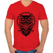 PRINTFASHION Bagoly - Férfi V-nyakú póló - Piros férfi póló