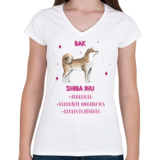 PRINTFASHION Bak - Shiba inu - Női V-nyakú póló - Fehér női póló